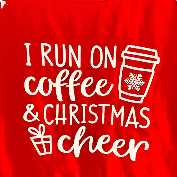 SHEIN Run on Coffee & Christmas Cheer graphic T-shirt Cropped Red Shirt Top XL - Picture 2 of 8